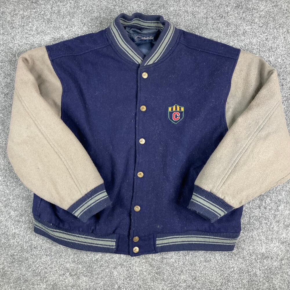 Vintage Catalina Varsity Jacket Mens XL Wool‎ Blend Navy Tan  Retro Bomber